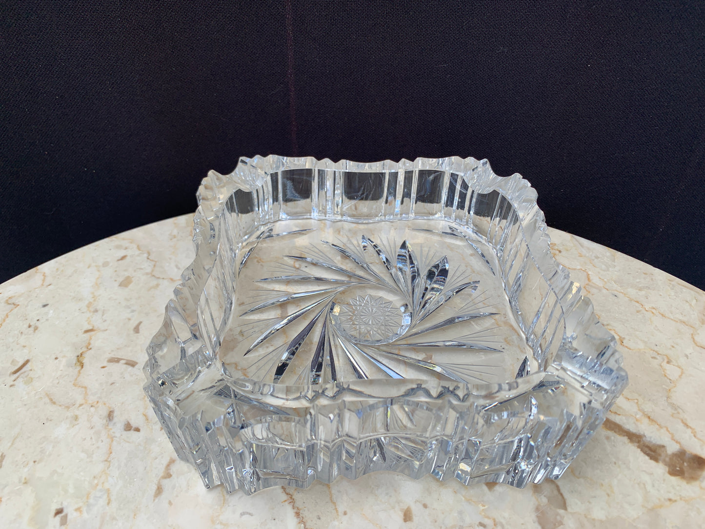 Vintage Large Clear Ashtray Cut Crystal Pinwheel Design