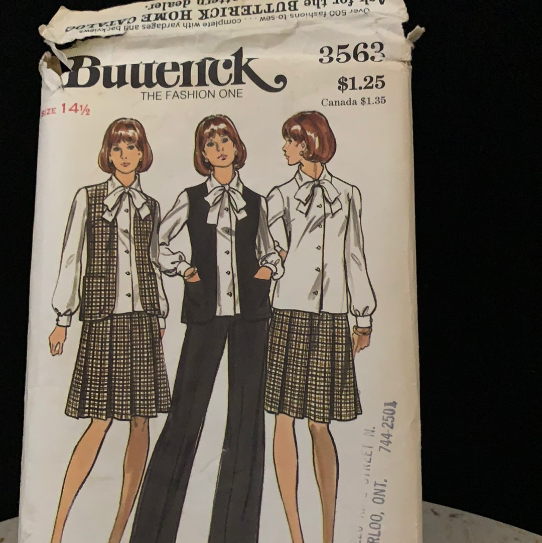 Vintage Sewing Pattern Ladys Suit Vest Blouse and Skirt Pattern Butterick 3563