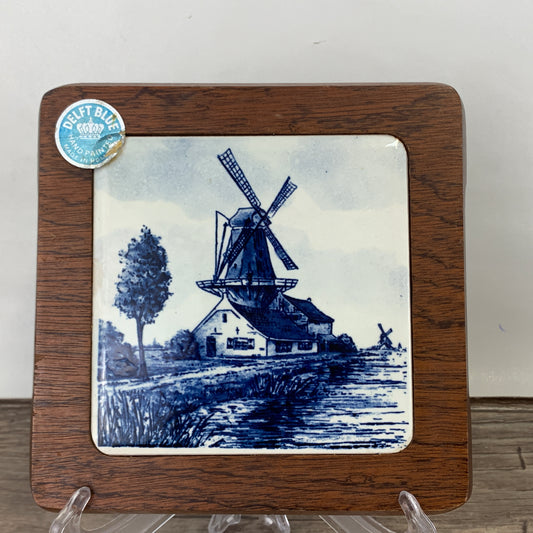 Blue and White Vintage Trivet Delft Blue Ceramic Tile Trivet, Hand Painted Made in Holland