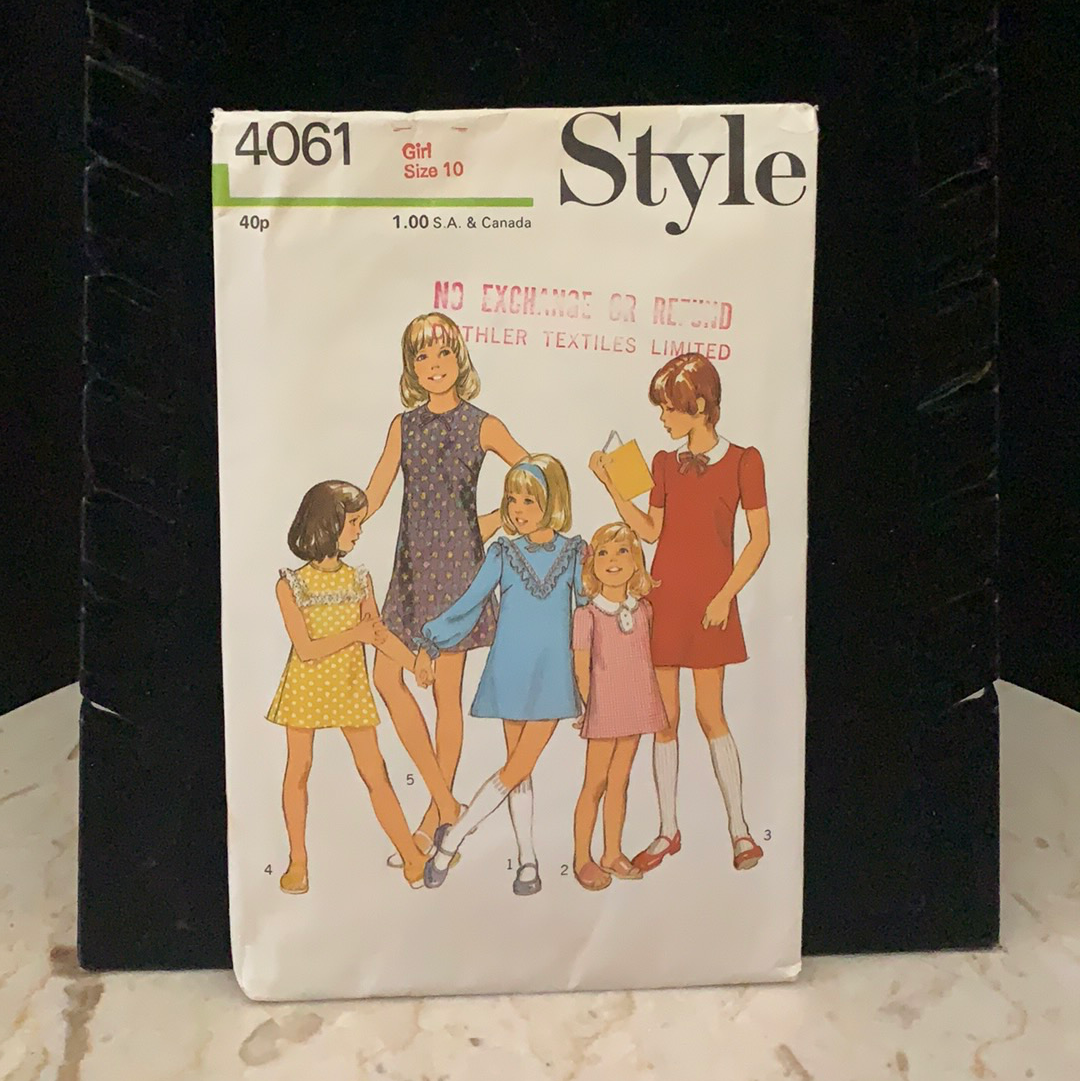 Girls Dress Size 10 Vintage Sewing Pattern Girls Dress Style 4061