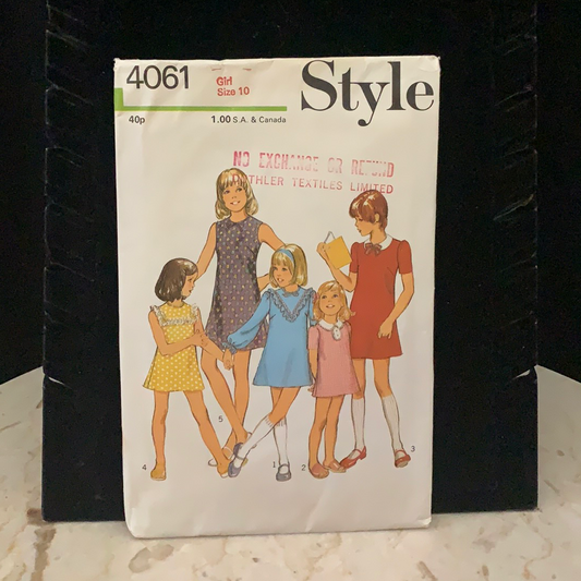 Girls Dress Size 10 Vintage Sewing Pattern Girls Dress Style 4061