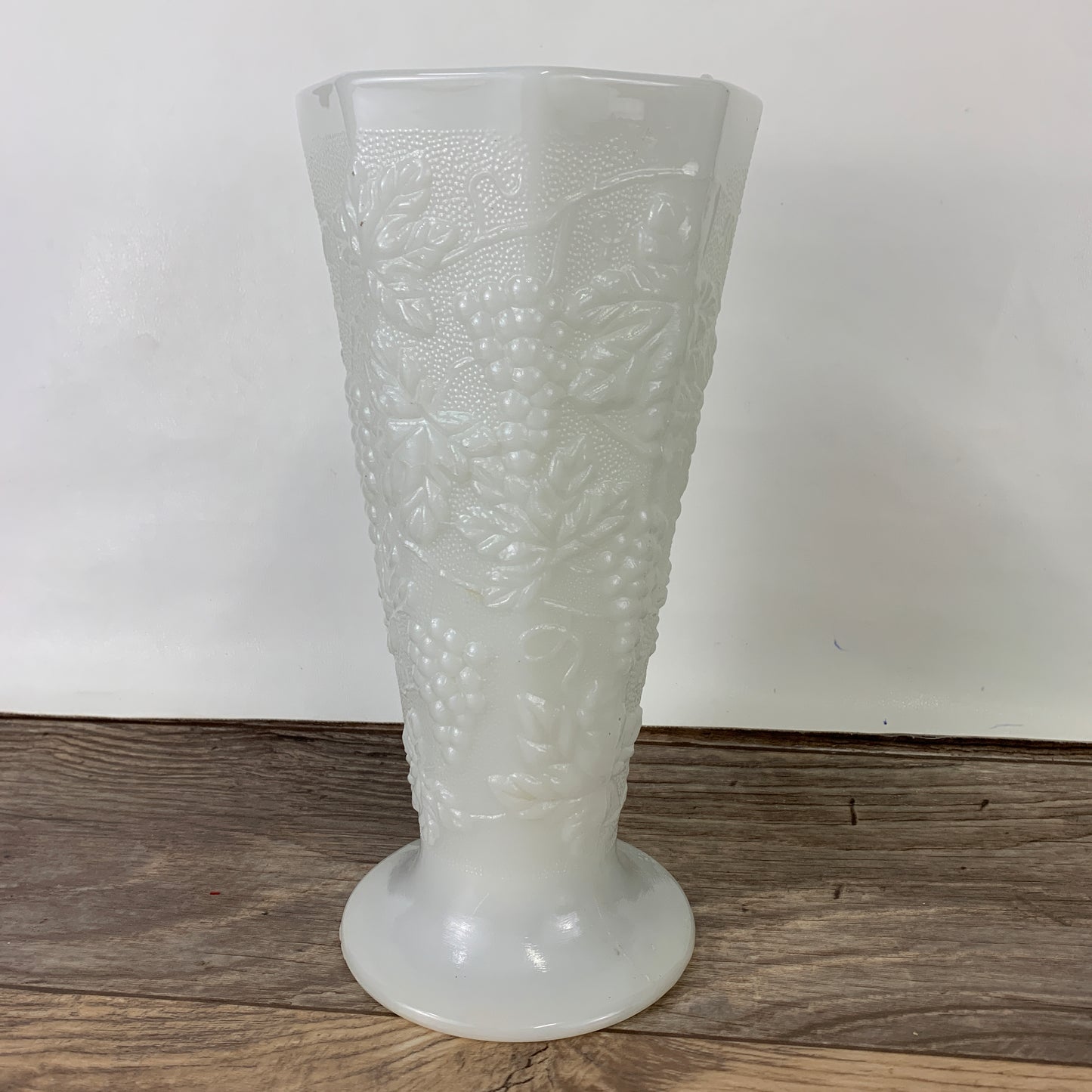 Milk Glass Vase with Raised Grape Pattern Vintage Farmhouse Milk Glass Tall Vase