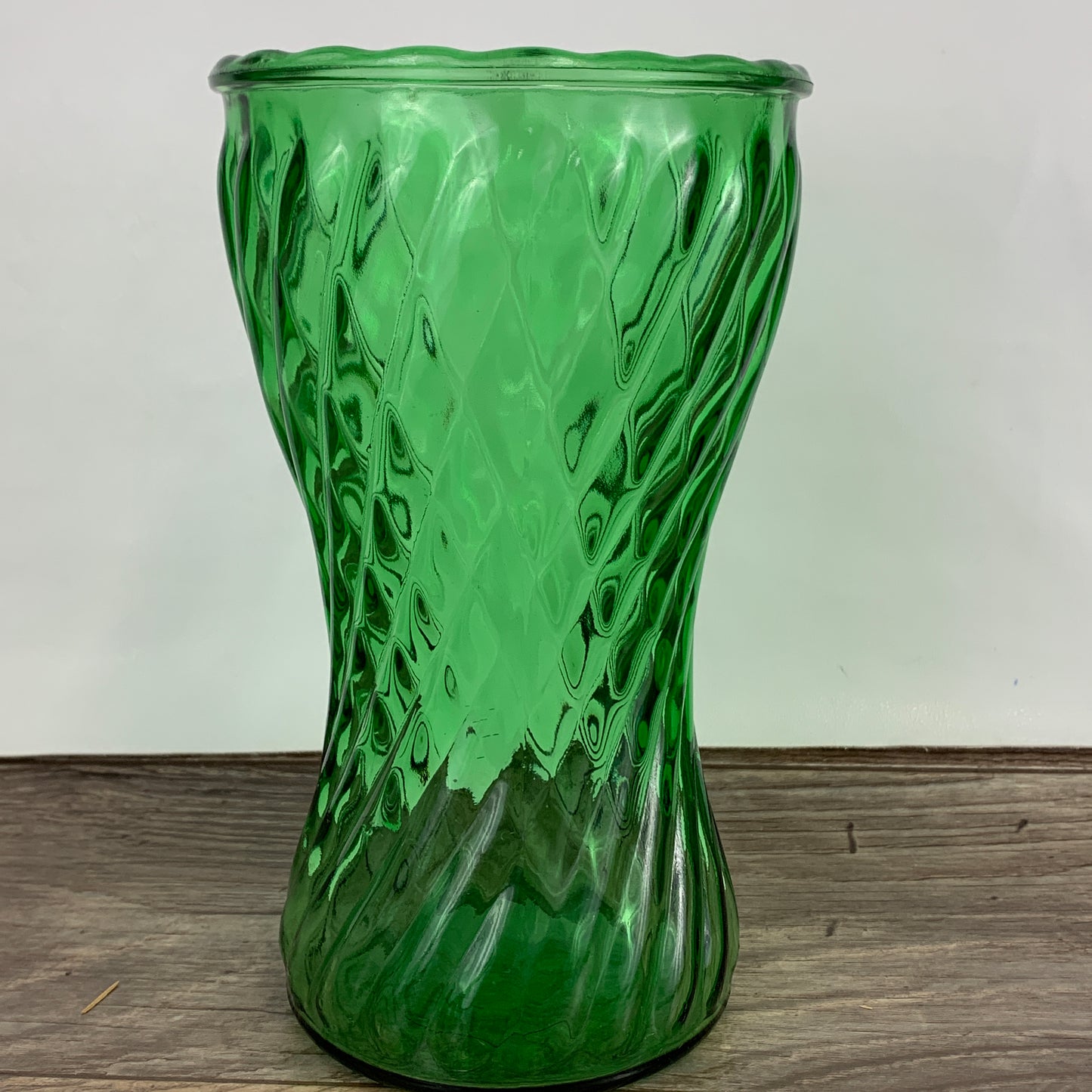 Tall Green Vintage Vase with Swirl Pattern, Large Green Vase