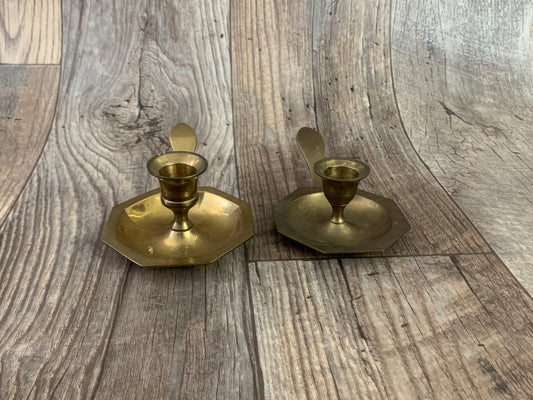 Pair of Brass Candlestick Holders with Handle Vintage Brass Home Decor