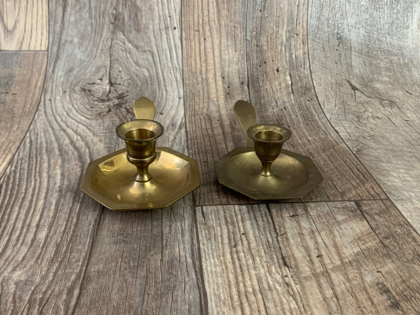 Pair of Brass Candlestick Holders with Handle Vintage Brass Home Decor
