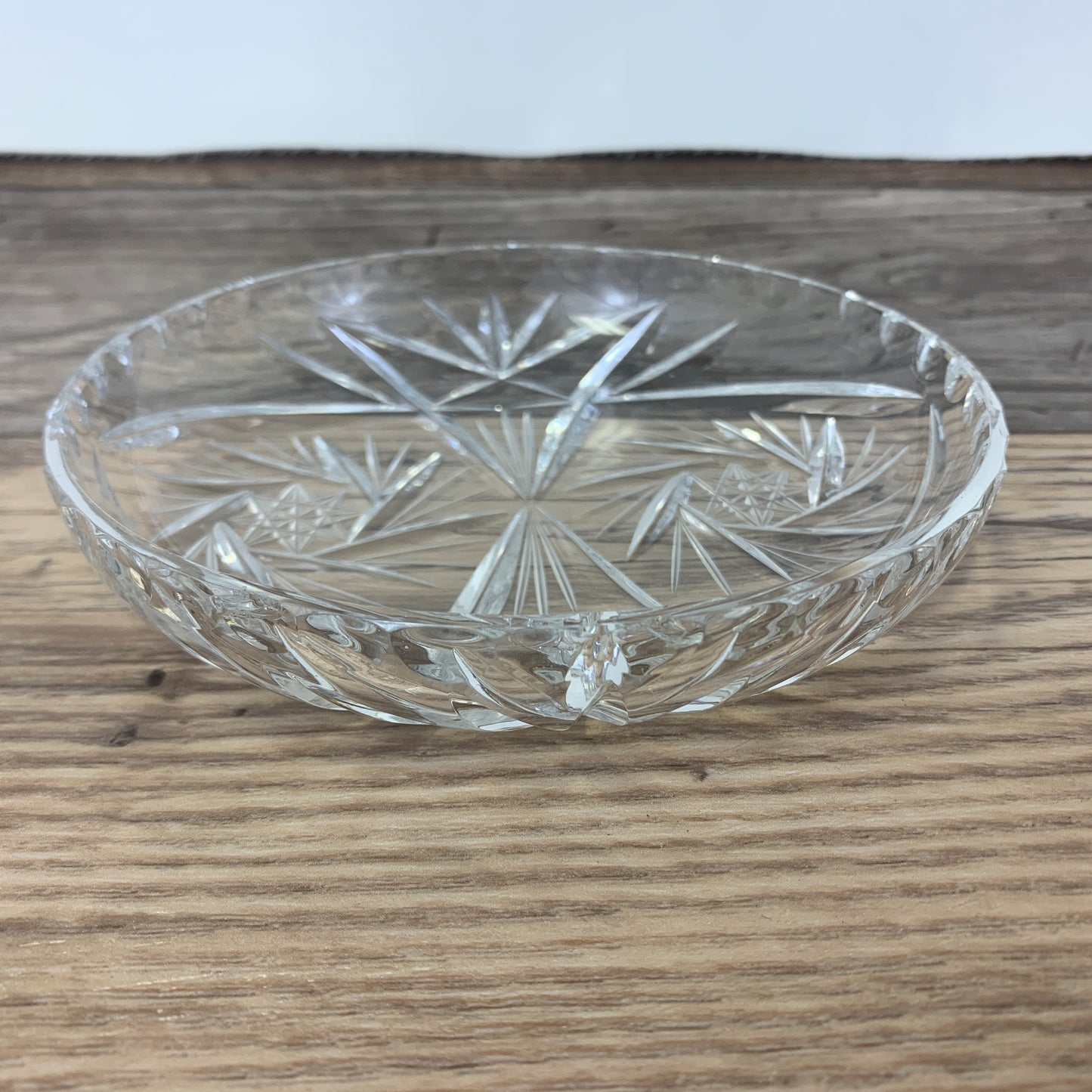 Vintage Crystal Pin Dish with Star and Pinwheel Pattern