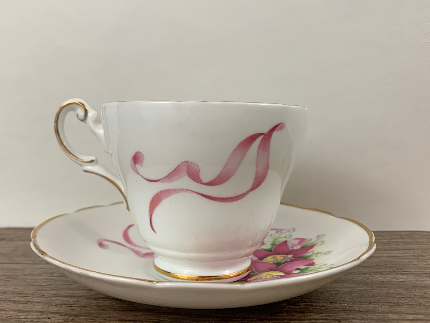 Pink Bridesmaid Pattern Teacup and Saucer with Pink Flowers