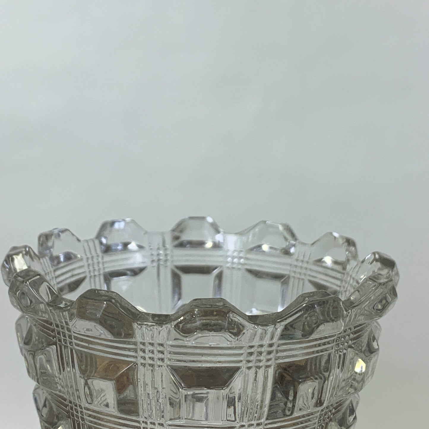 Antique Glass Vase with Square Pattern. Clear Pressed Glass Vase EAPG