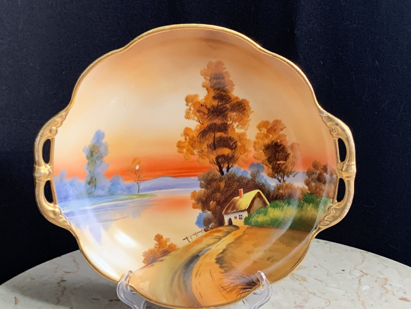 Hand Painted Nippon Dresser Dish Catch All Handled Dish