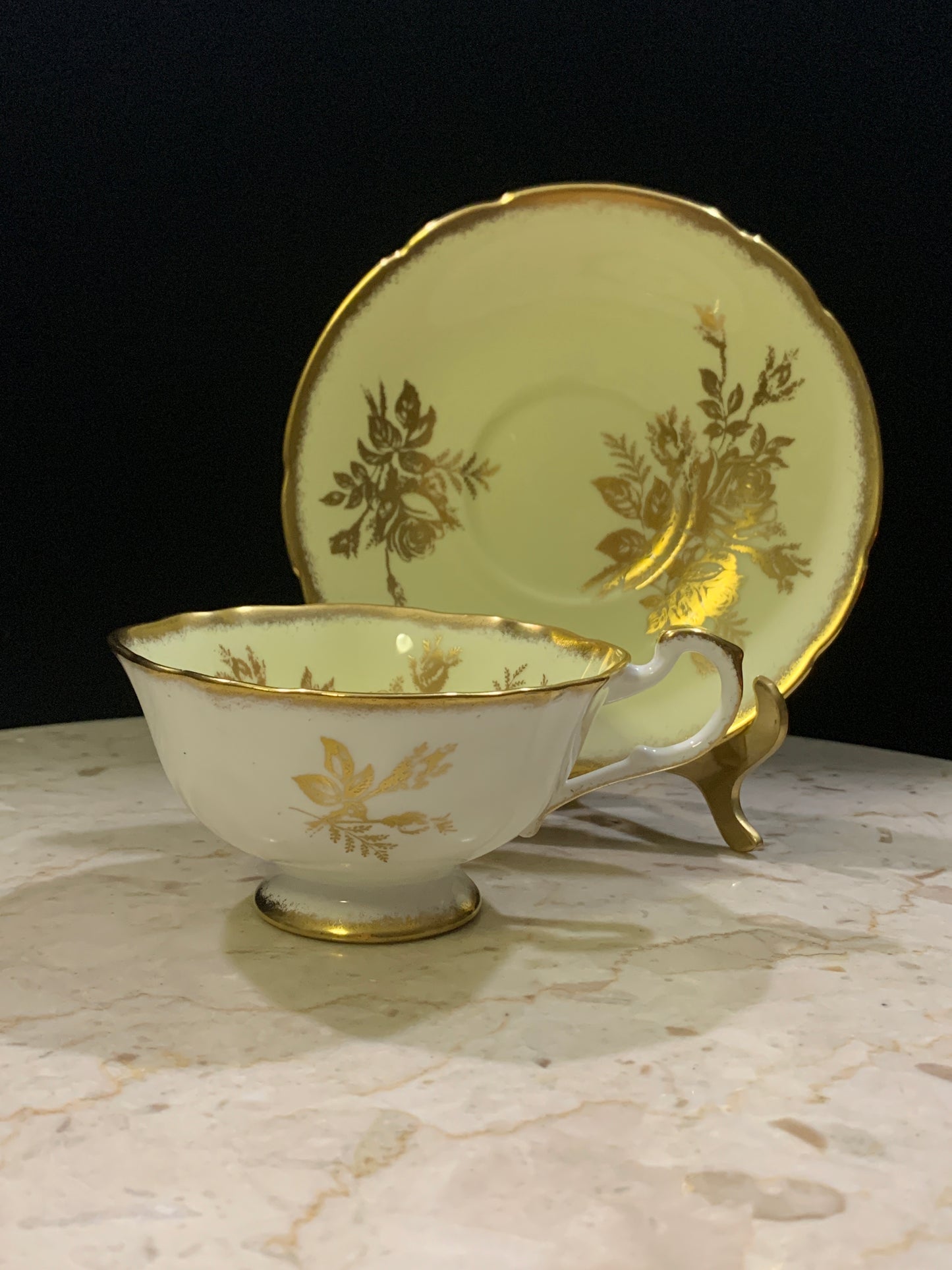 Yellow and Gold Vintage Tea Cup Paragon Wide Mouth Teacup and Saucer