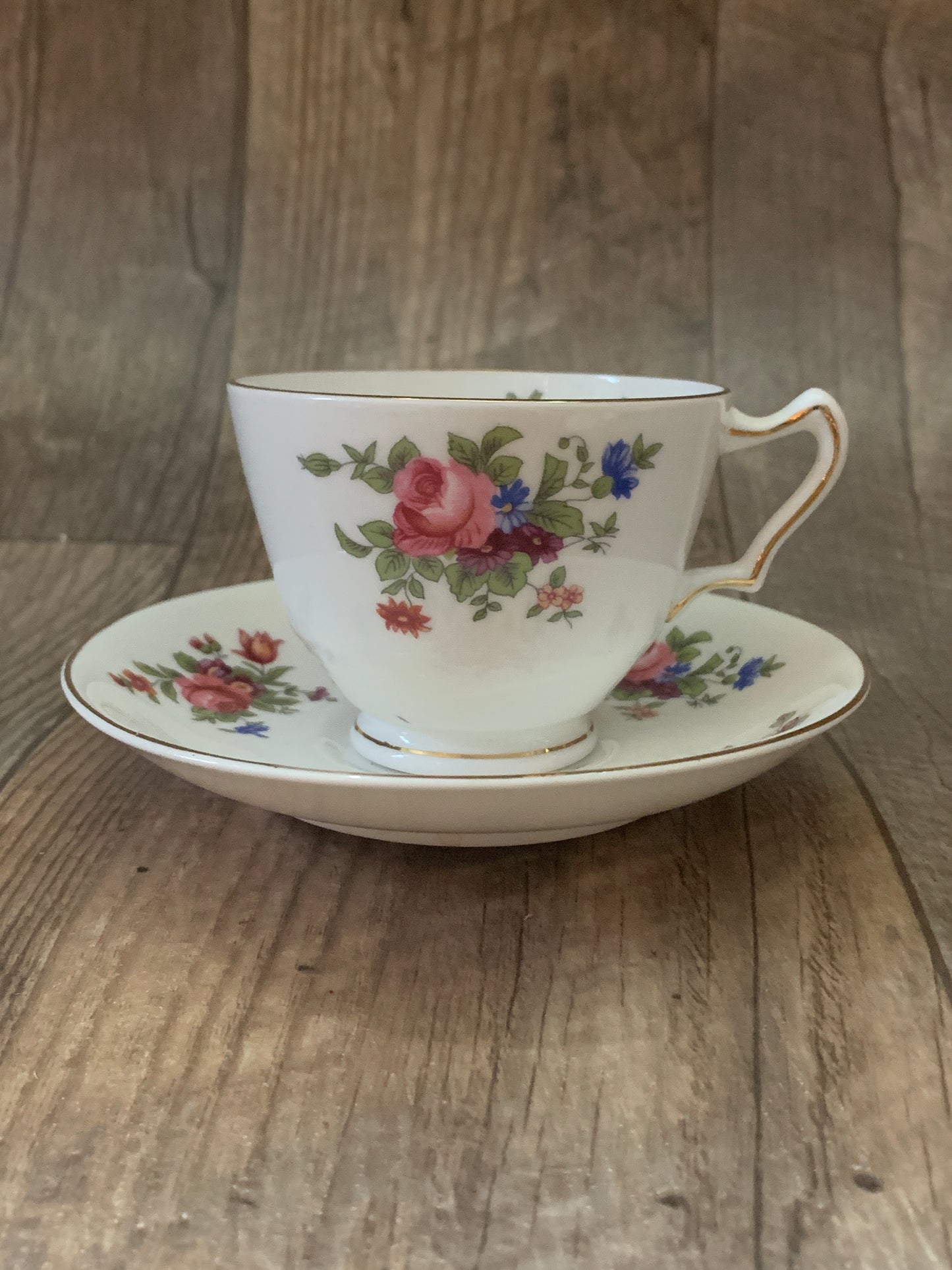 Vintage Teacup with Floral Pattern Staffordshire Tea Cup with Rose Bouquet Mothers Day Gifts