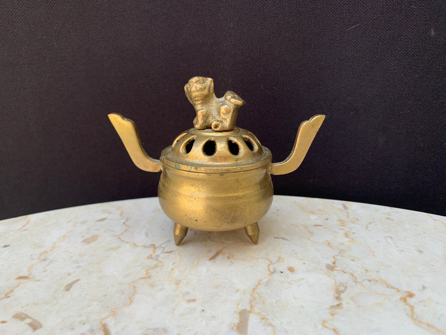 Vintage Brass Incense Burner with Foo Dog on the Lid