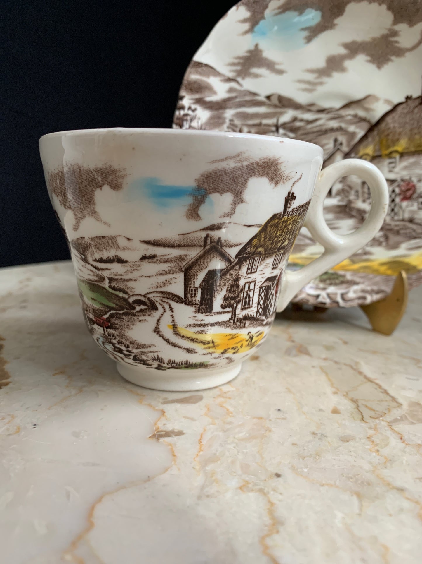 WH Grindley Transferware A Quiet Day Teacup and Saucer Transferware Antique Farmhouse Decor