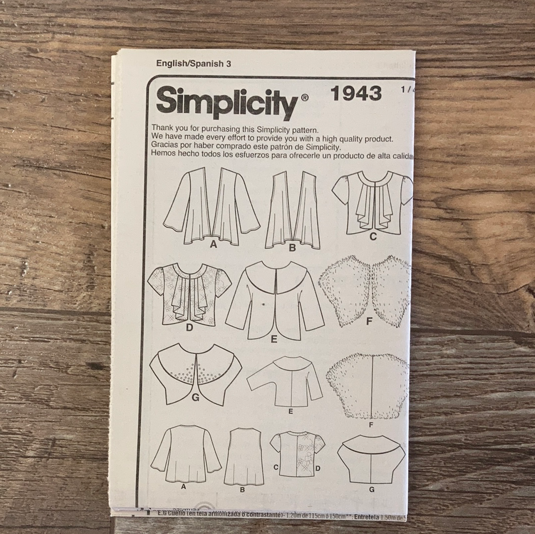 Misses Knit and Woven Jackets Cropped Jacket Sewing Pattern Size 6 to 14 Simplicity 1943