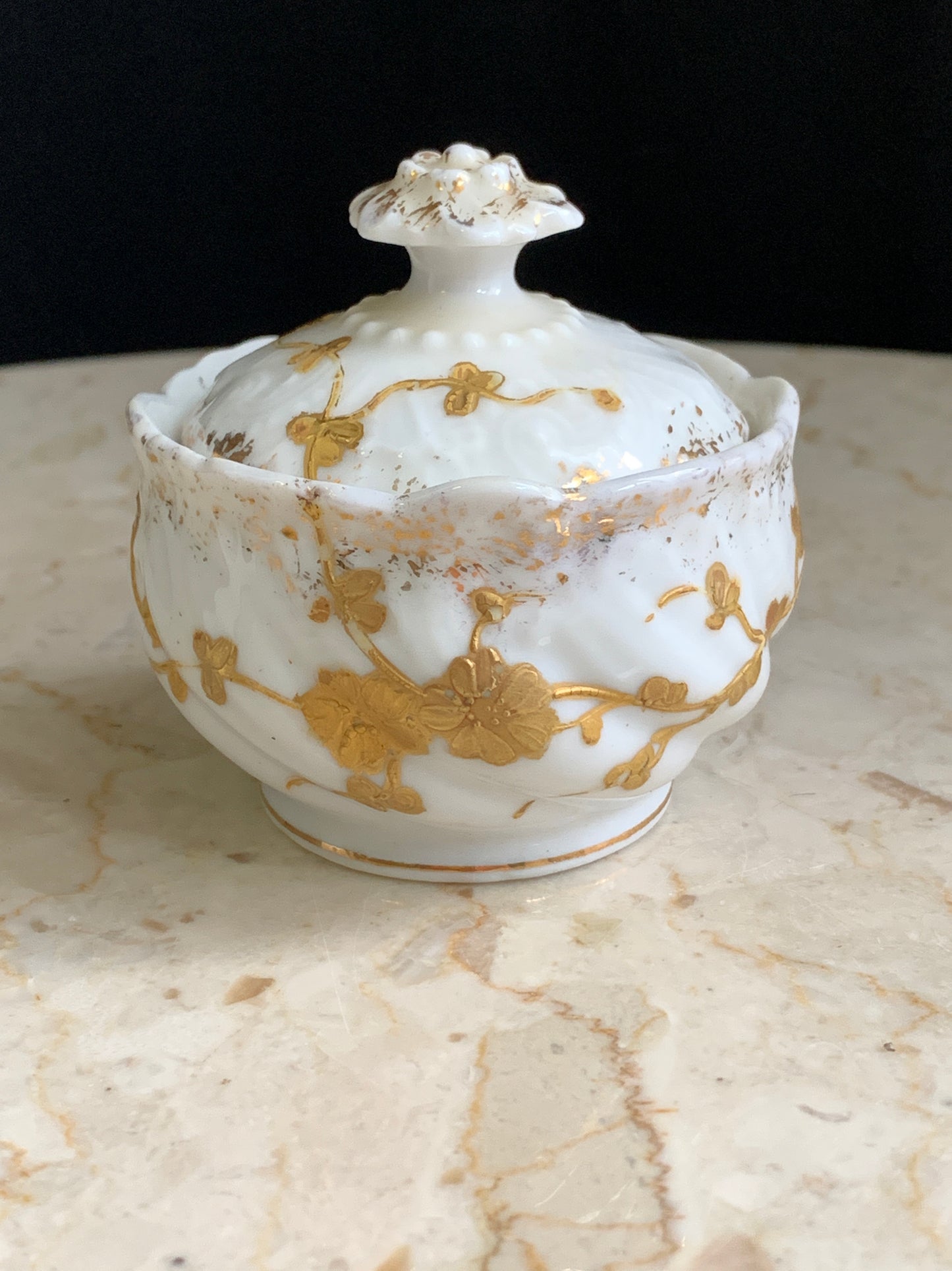 White and Gold Vintage Porcelain Trinket Dish