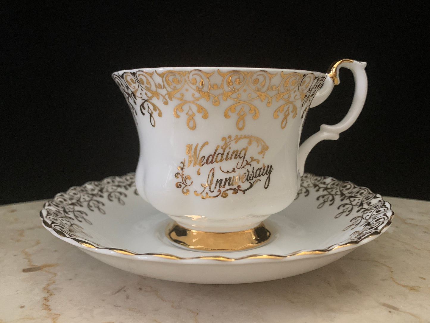 Royal Albert Vintage Tea Cup Wedding Anniversary White and Gold Vintage Teacup