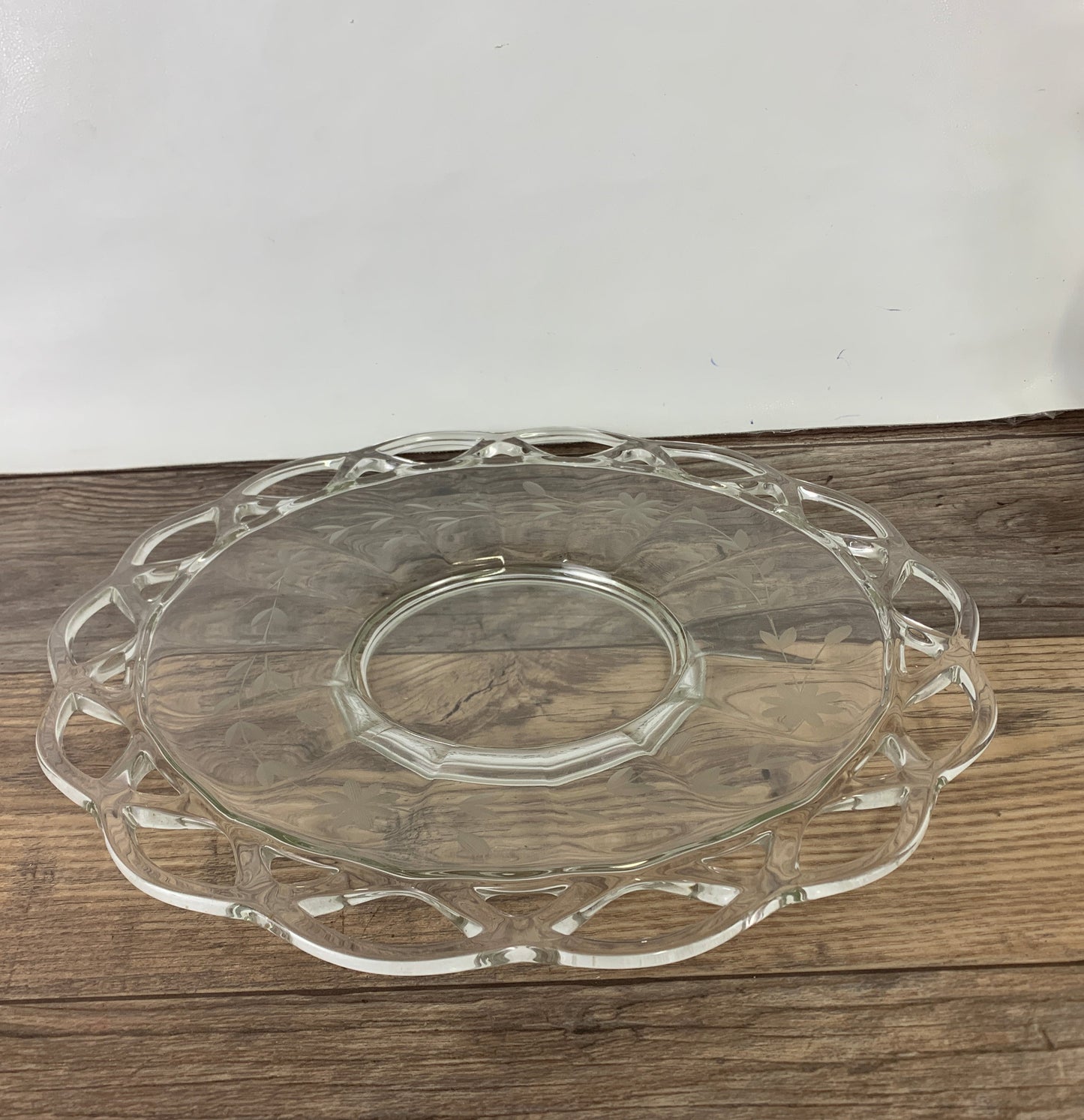 Laced Edge Glass Platter with Etched Floral Design