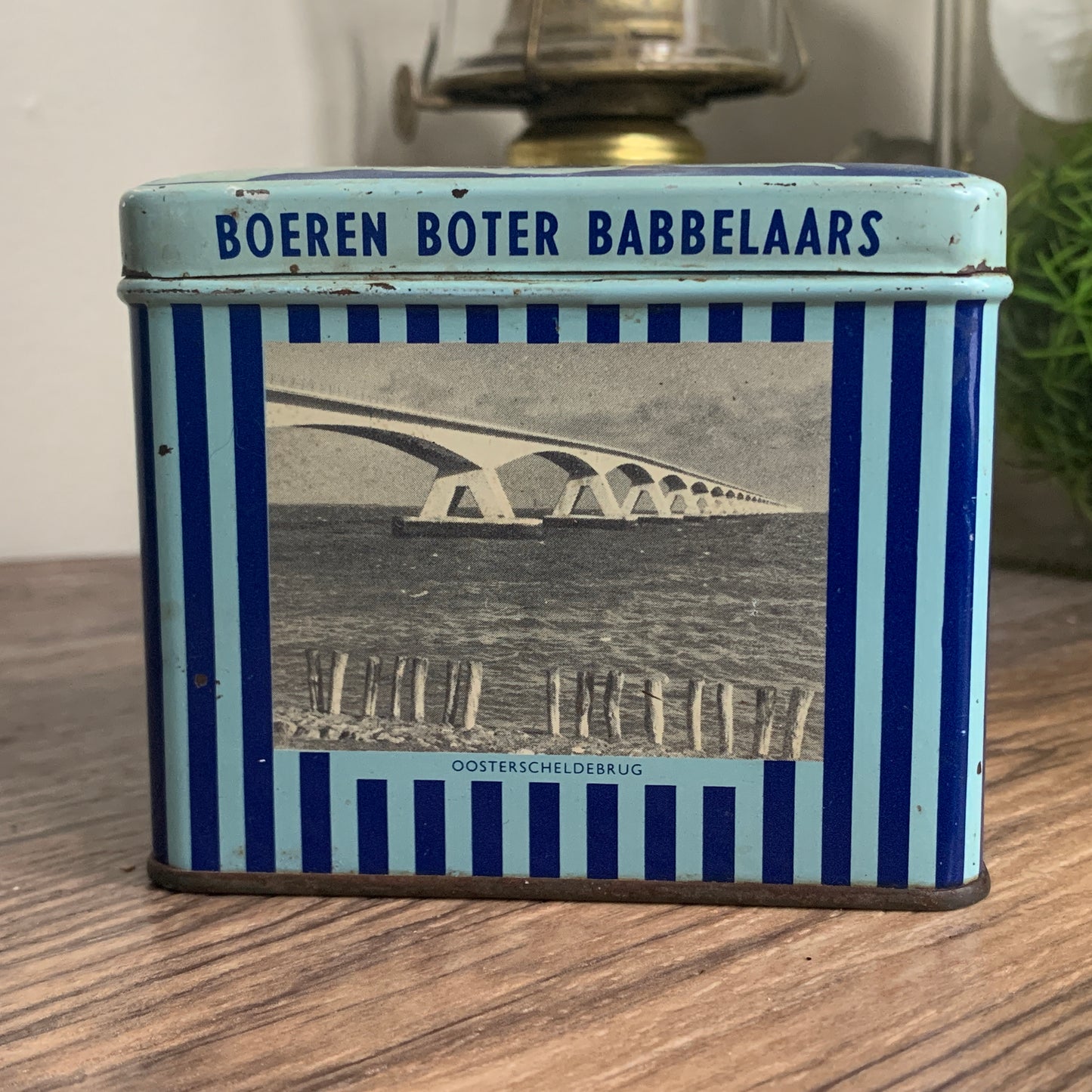 Blue and White Vintage Chocolate Tin, Dutch Vintage Tin
