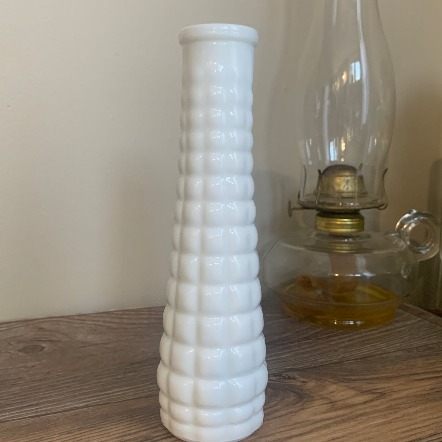 Milk Glass Bud Vase with Raised Waffle Pattern