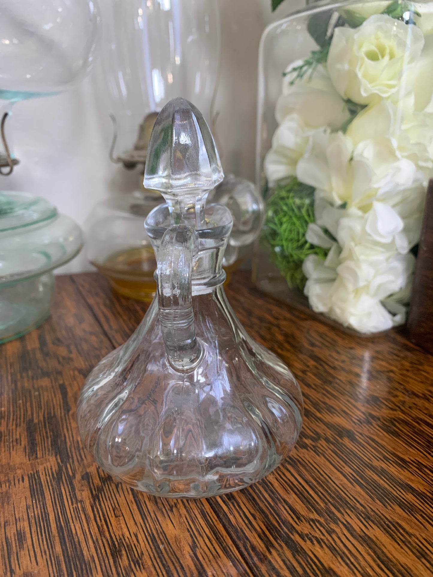 Vintage Clear Glass Cruet with Glass Stopper