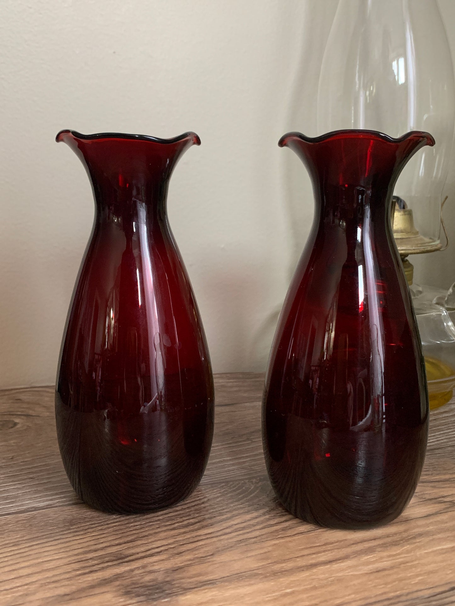 Ruby Red Vintage Glass Bud Vase Pair Red Glass Vintage Home Decor