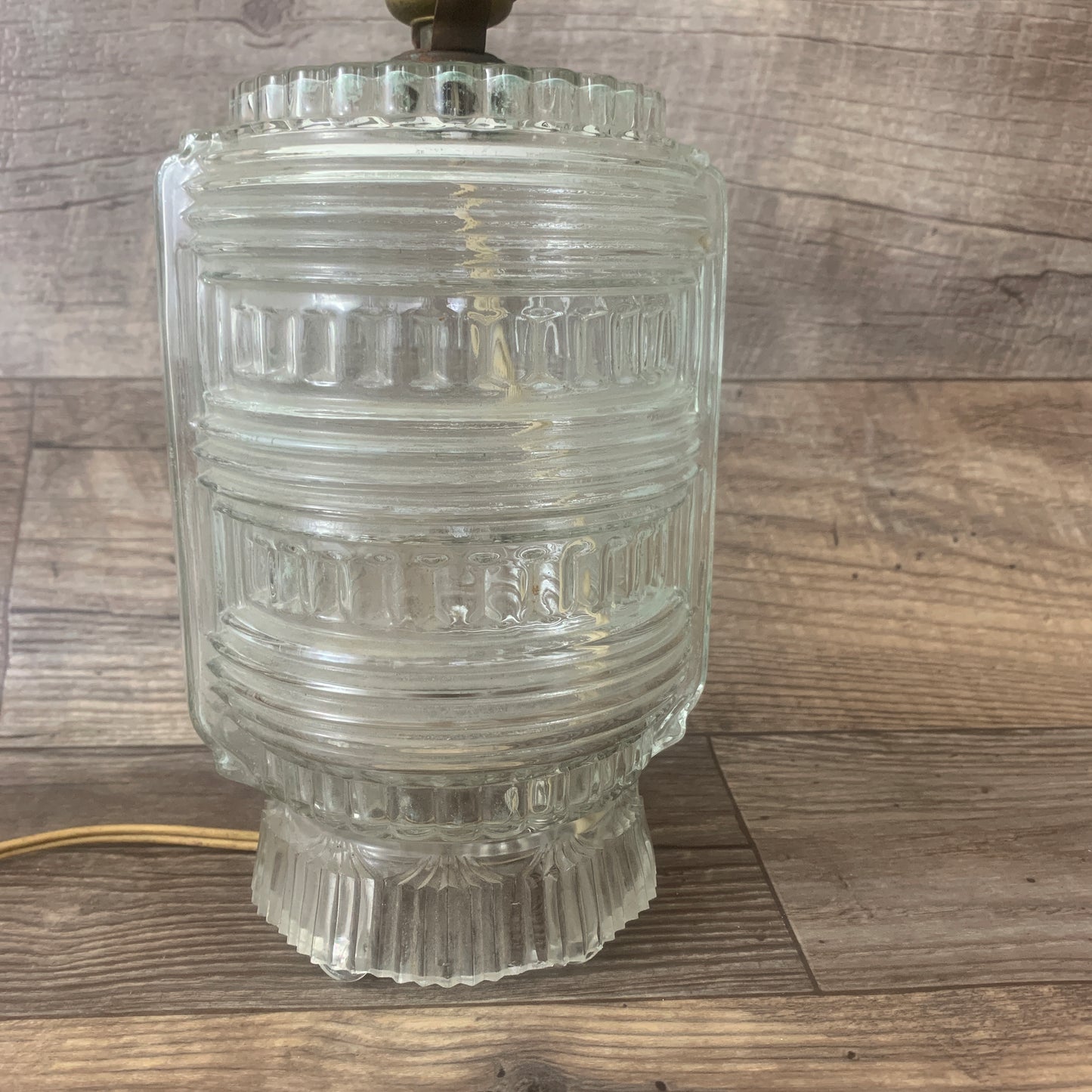 Art Deco Early Electric Glass , Antique Glass Lamp, Clear Glass Lamp with Ribbed Pattern