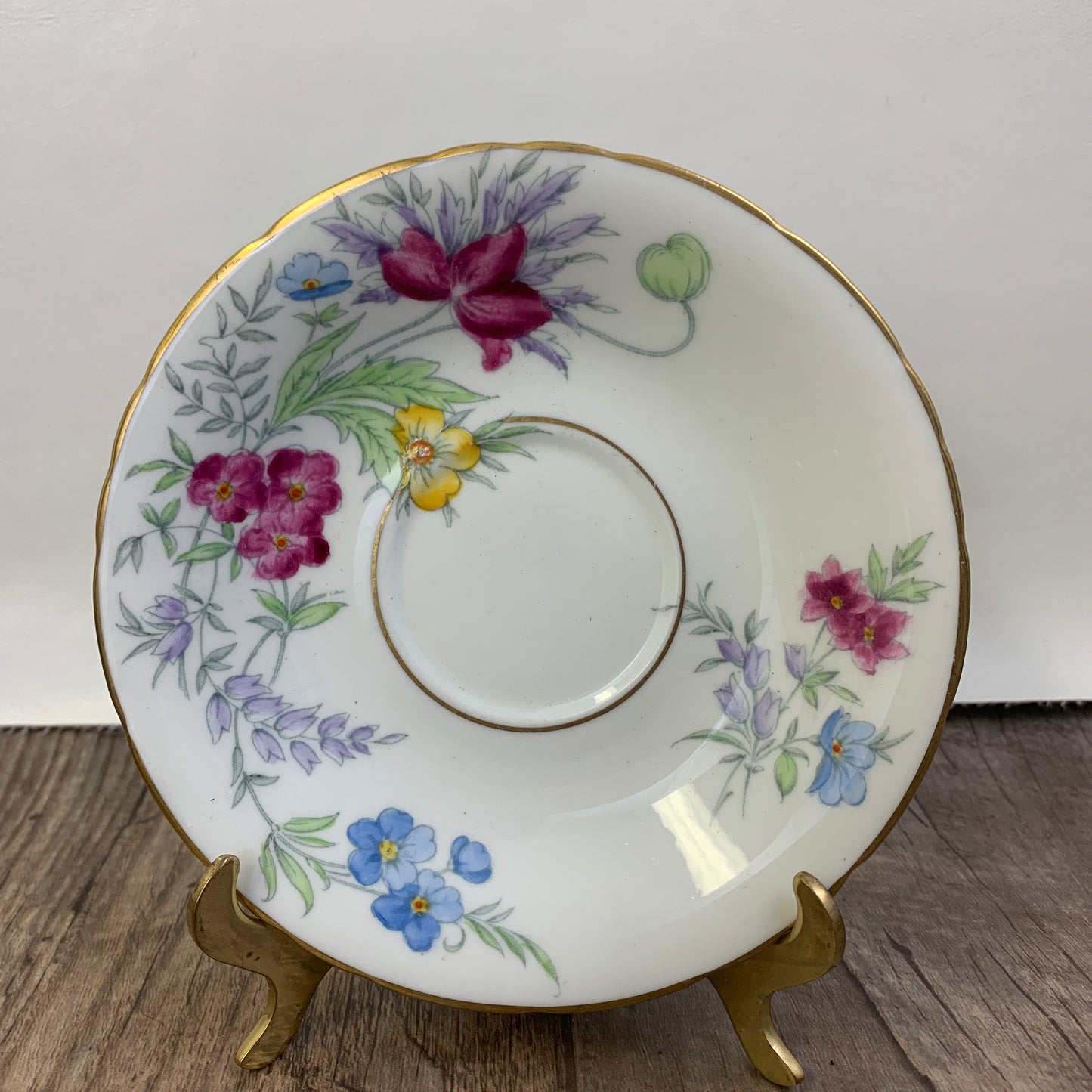 Vintage Teacup Delphine China Hand Painted Tea Cup Pink, Blue, and Yellow Floral Pattern