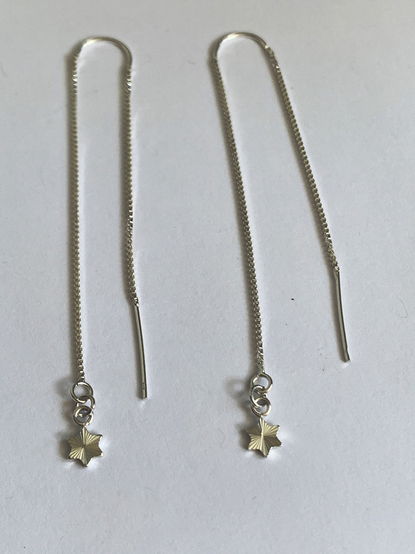 Silver Ear Threads with Stars 5" Box Chain Threaders with U Shaped Rests