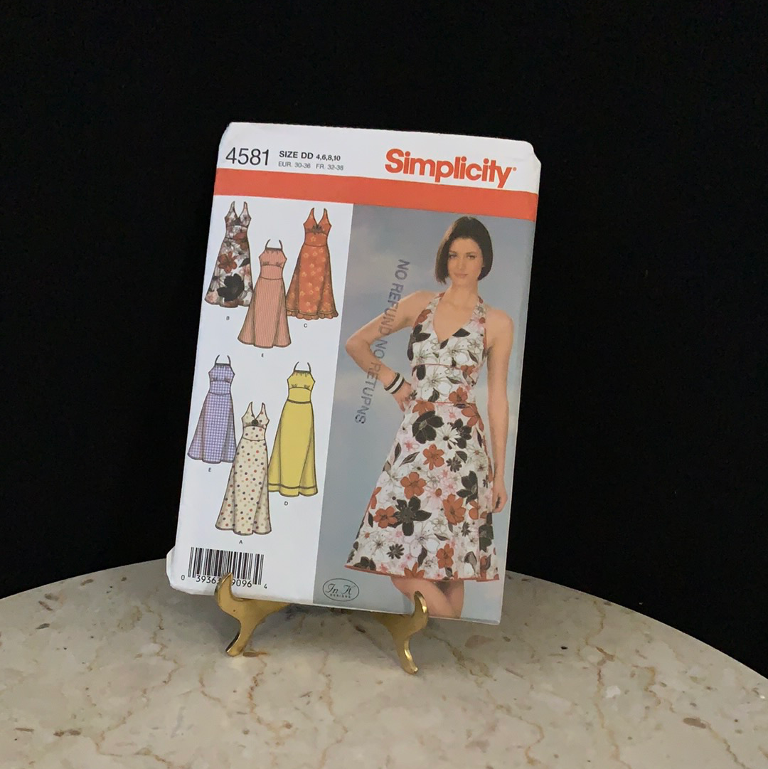 Halter Dress Sewing Pattern Simplicity 4581 Misses Dress in 2 Lengths with Bodice Variations