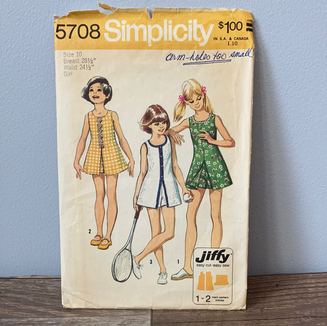 Girls Active Dress and Shorts Vintage Sewing Pattern Size 10 Simplicity 5708