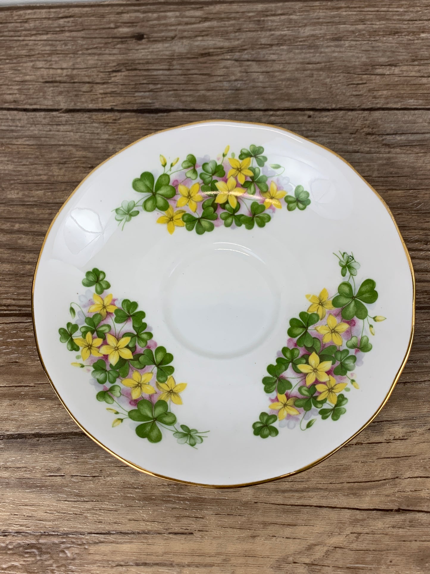 Vintage Teacup with Green Shamrocks and Yellow Flowers