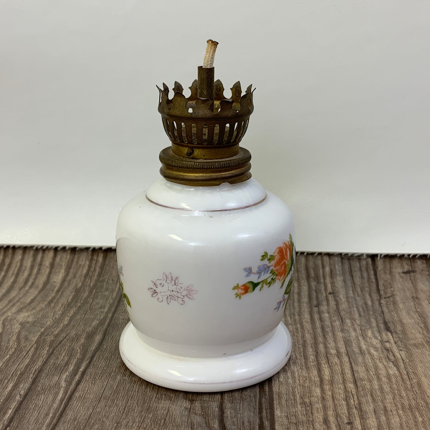 Mini Milk Glass Oil Lamp Base with Floral Pattern