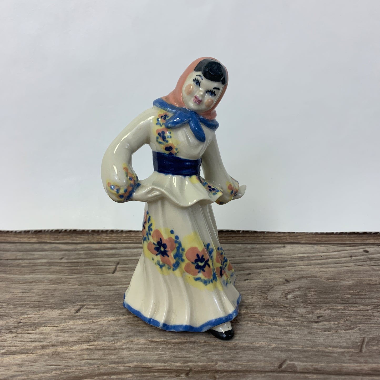 Vintage Ceramic Studios Dancing Girl, Hand Painted Ceramic Gypsy Figurine Pink and Blue