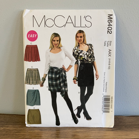 Faux Wrap Skirt Pattern Misses Above Knee Skirts Sewing Pattern Size 4 to 10 McCalls 6402