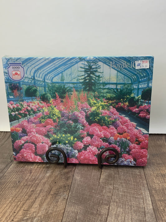 Vintage Unopened Puzzle Pink Flowers in a Greenhouse 1000 Piece Puzzle