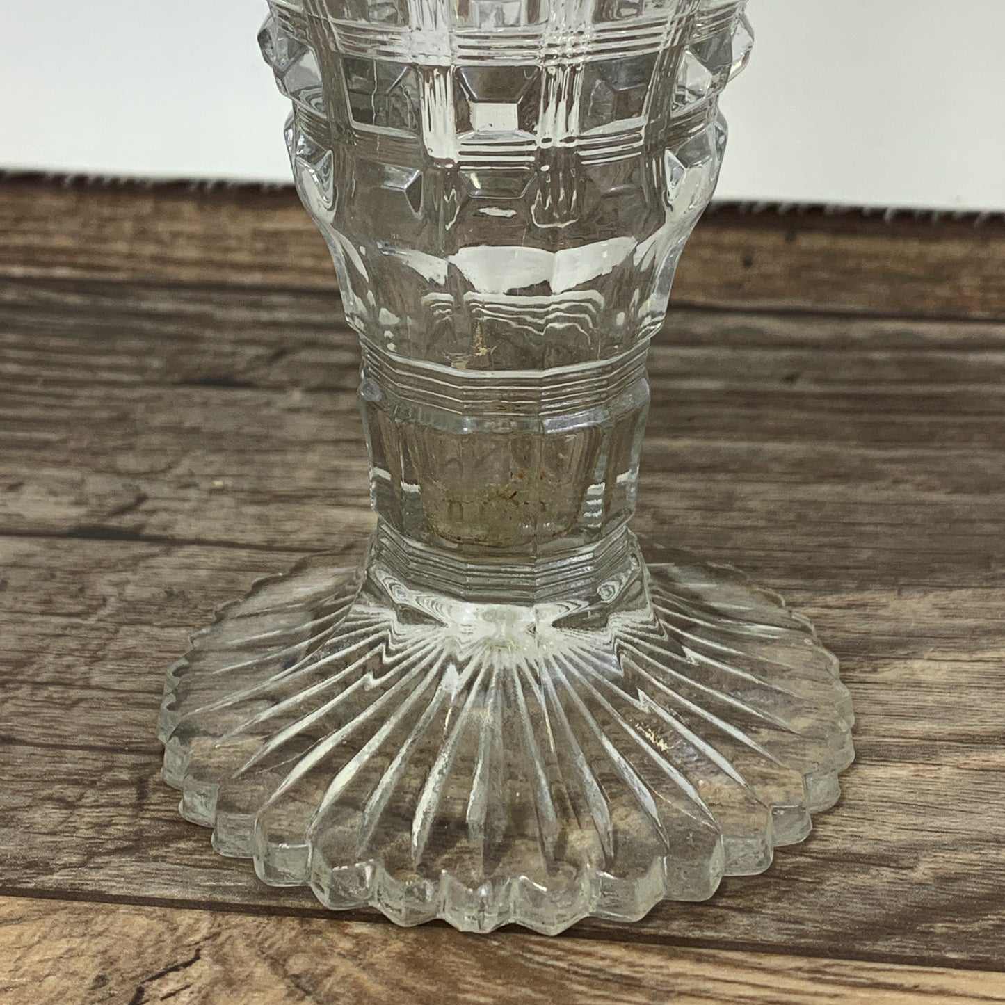 Antique Glass Vase with Square Pattern. Clear Pressed Glass Vase EAPG