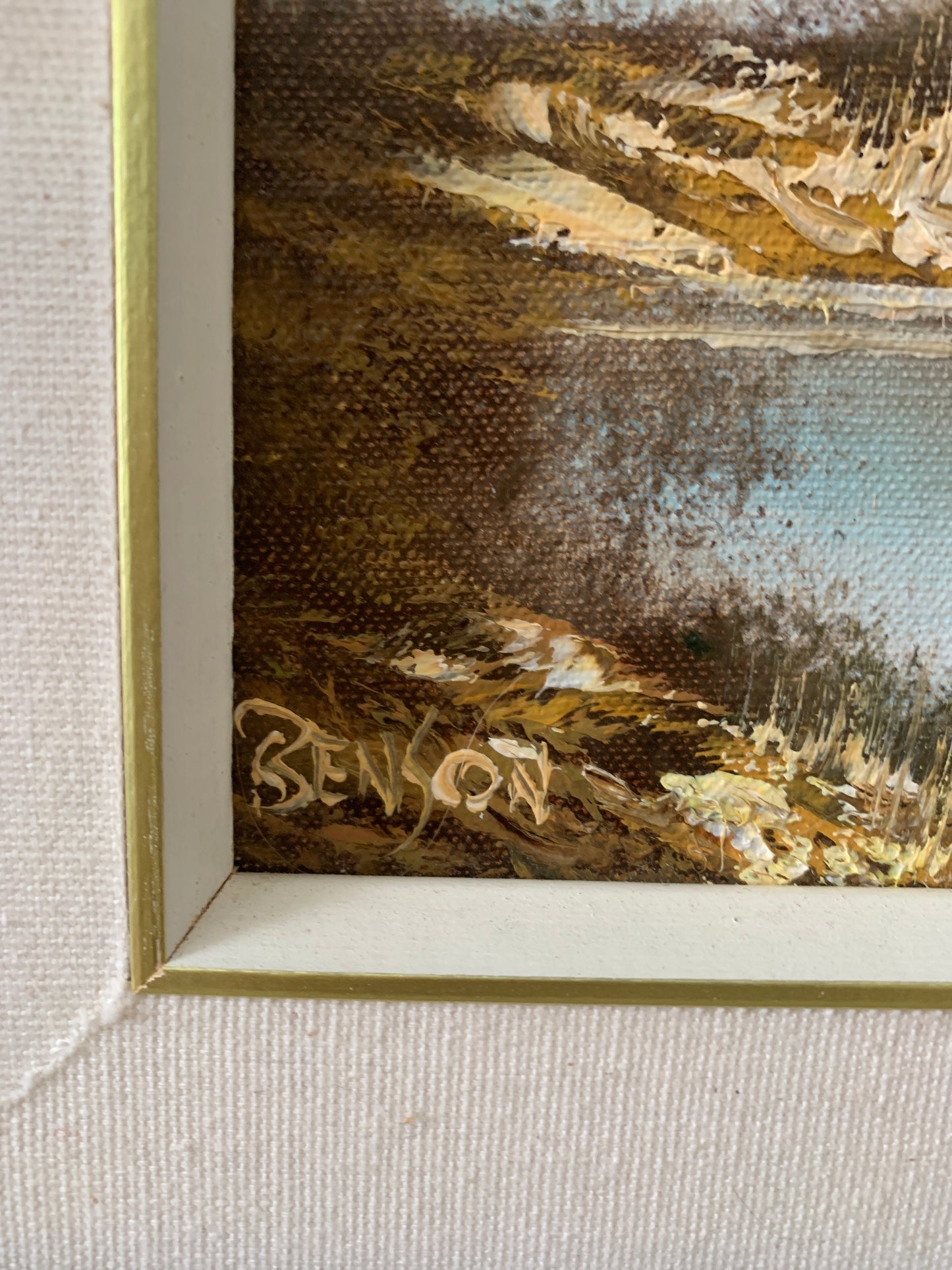 Vintage Framed Oil on Canvas Mountain Lake Scene