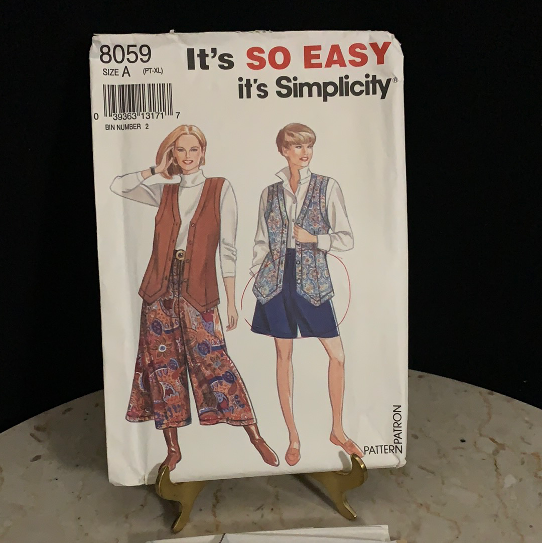 Simplicity 8059 Side Split Skirt and Vest Vintage Sewing Pattern