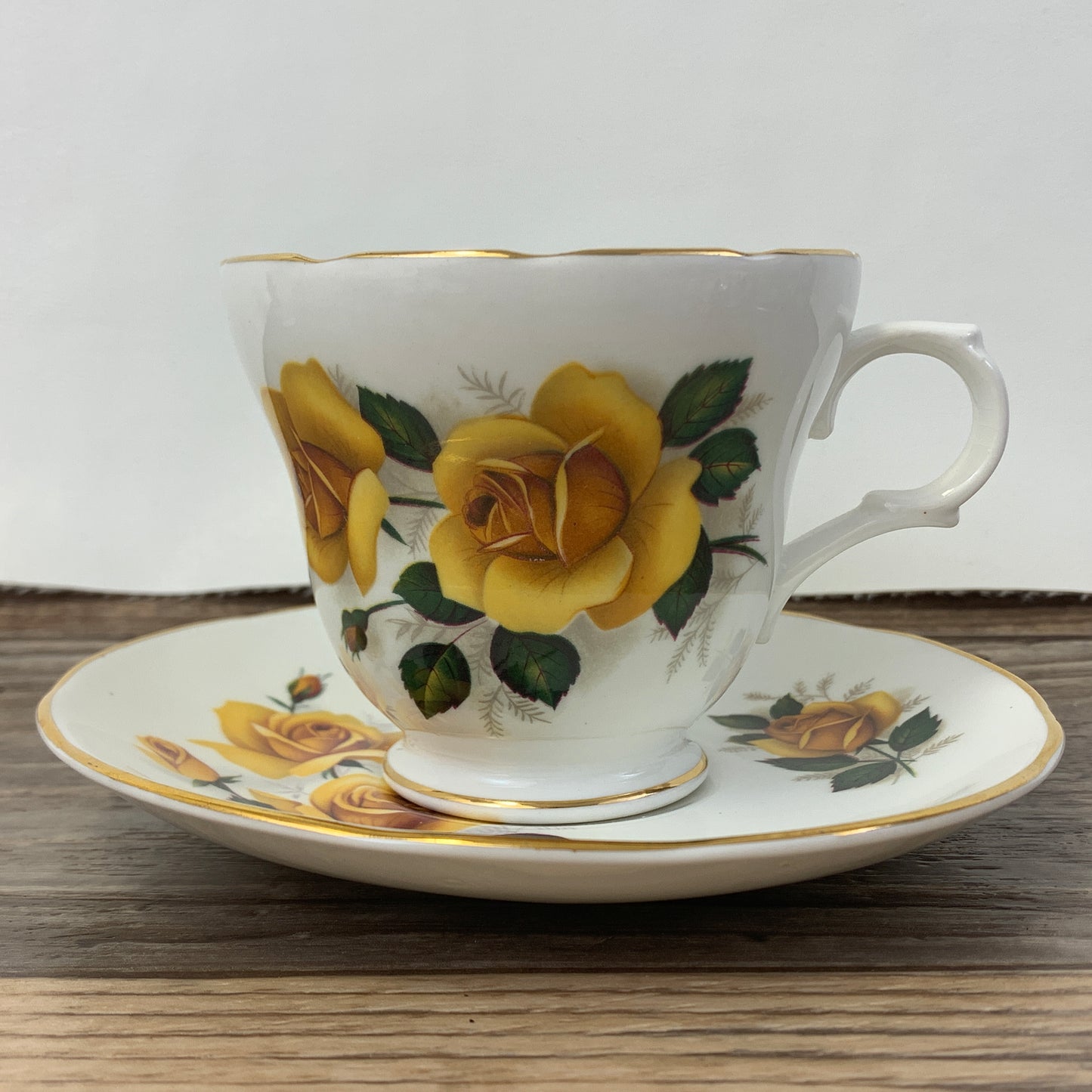 Yellow Floral Vintage Teacup and Saucer Crown Trent Staffordshire