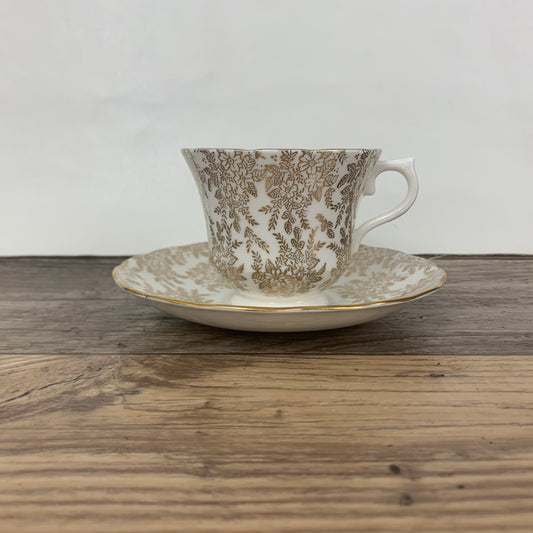 Vintage Teacup with Gold Leaf Design