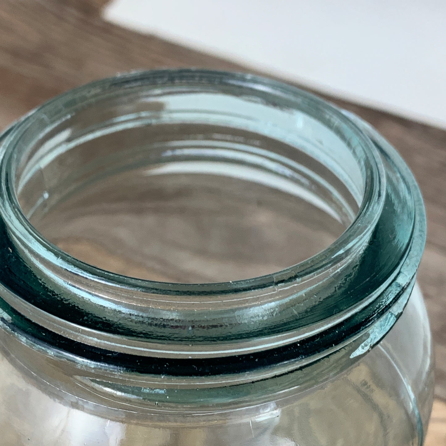 Aqua Crown Quart Size Jar 7" tall with Zinc Ring, Dry Storage, Stash Jar, Antique Farmhouse