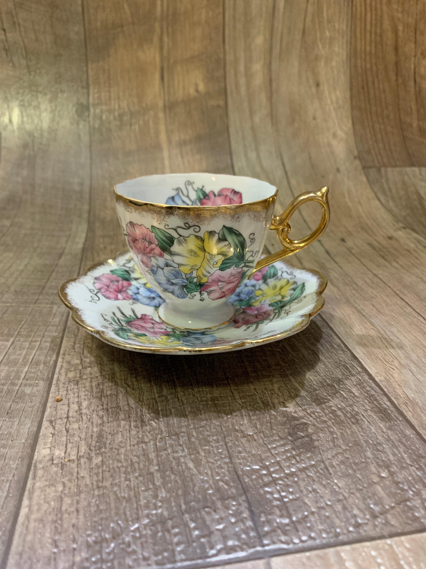 Pink, Blue, and Yellow Shafford Tea Cup and Saucer Set Tea Lovers Gift Grand Millennial Style