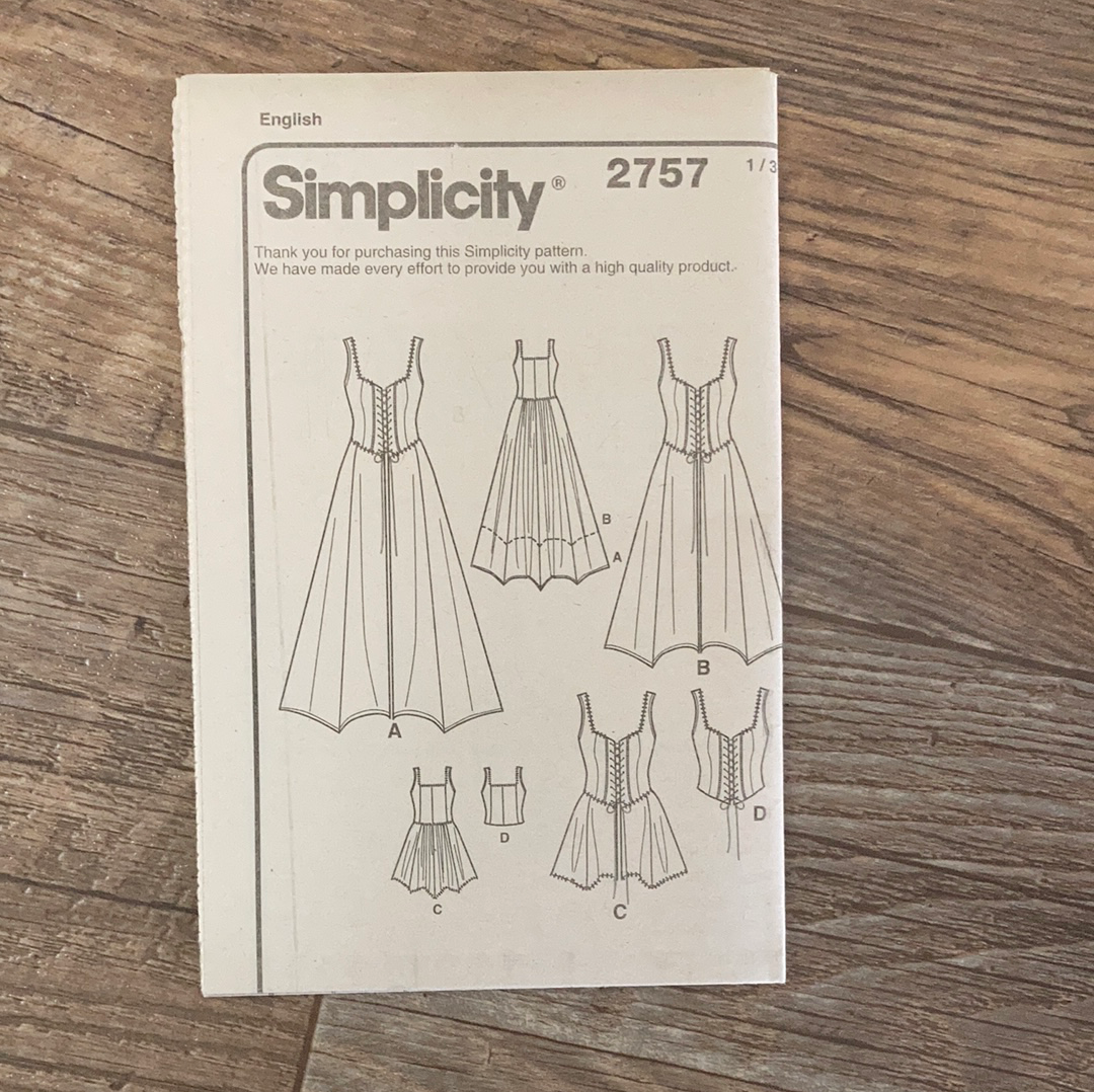 Misses Historical Corset Dress Costume Sewing Pattern Size 6 to 12 Simplicity 2757