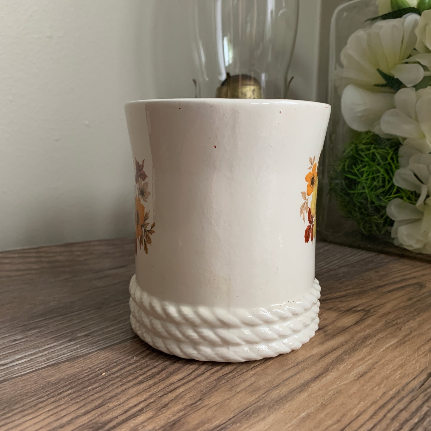 Vintage Ceramic Mug with Earth Tone Floral Pattern