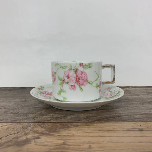 Pink and White Floral Teacup with Pink Carnations Bavaria Vintage Teacup