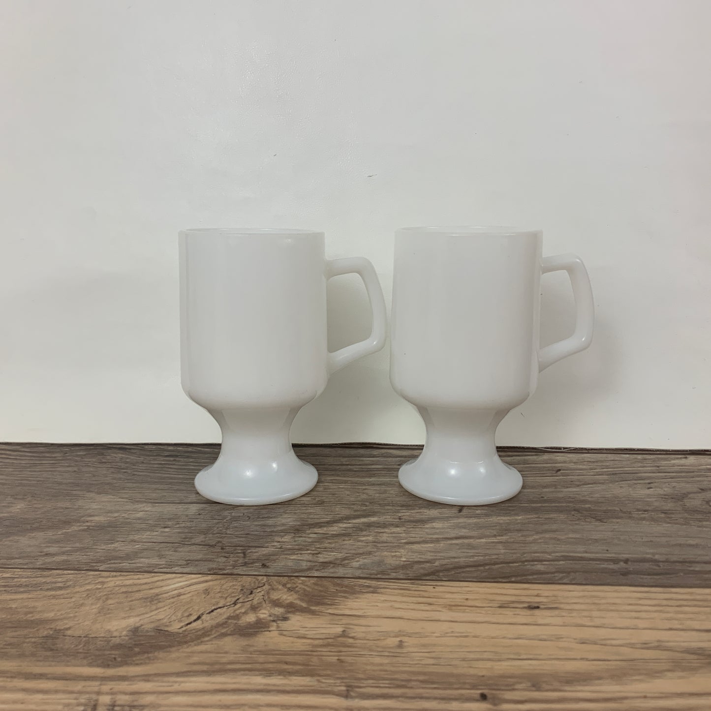 Milk Glass Pedestal Coffee Mugs, Set of 2 Vintage Mugs