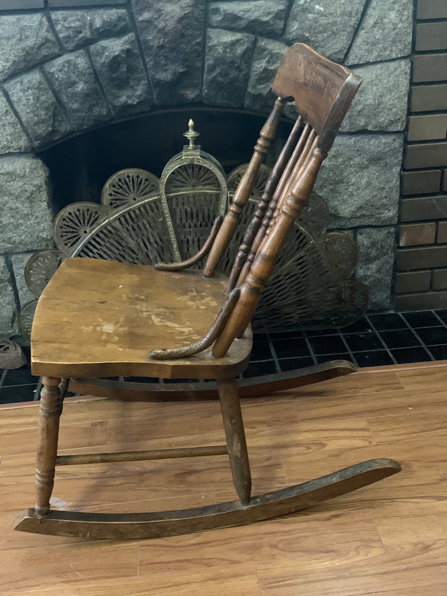 Antique Press Back Nursing Rocker Vintage Wooden Rocking Chair