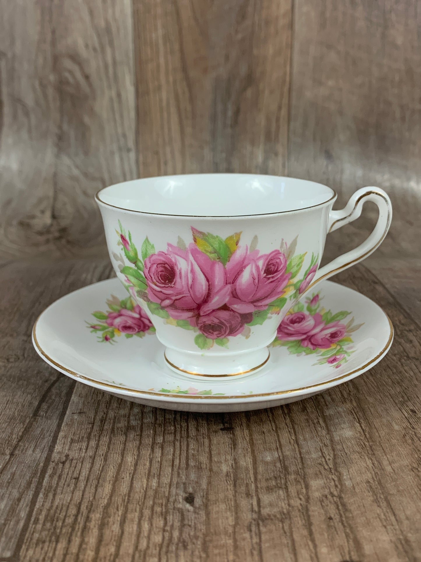 Pink Floral Vintage Teacup and Saucer Made in England Bone China Vintage Tea Cup