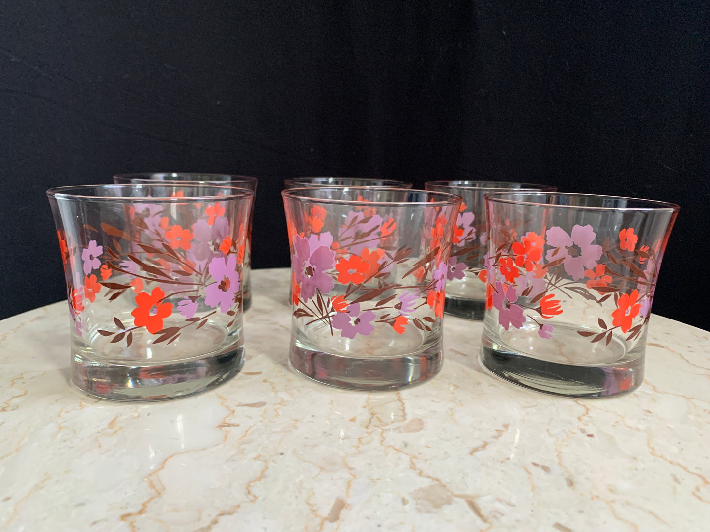 Vintage Juice Glass Set with Floral Pattern