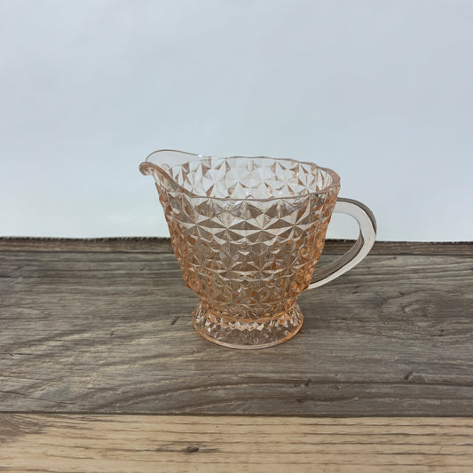 Pink Depression Glass Cream Pitcher, Jeanette Glass Buttons and Bows, Jeanette Glass Holiday Pattern